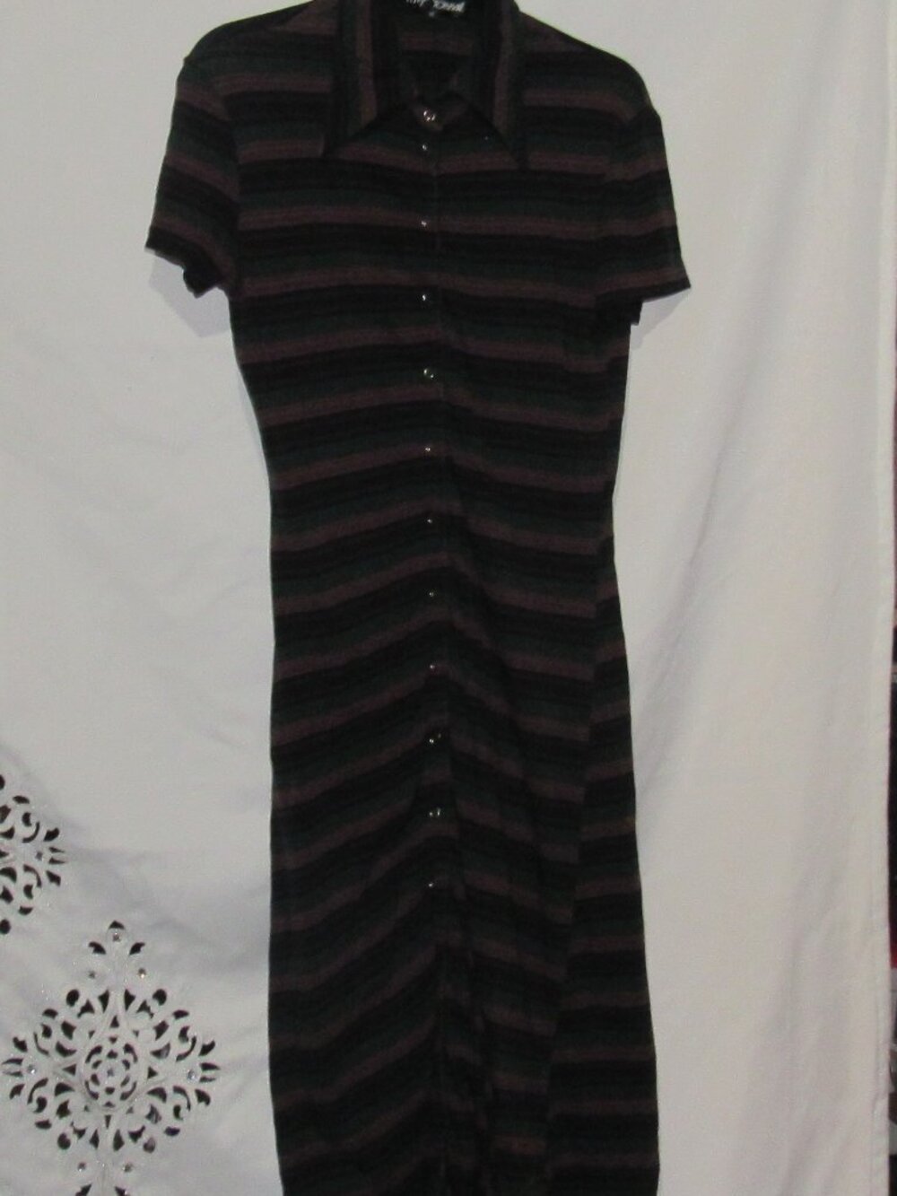 Vintage 90s Betsey Johnson Maxi Dress Short Sleeve Full Front Snap Size M  ZA213